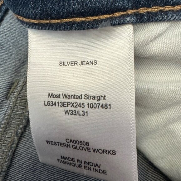 Silver Jeans 33x31 Most Wanted Straight Mid Rise Stretch Distressed Blue - Picture 3 of 8